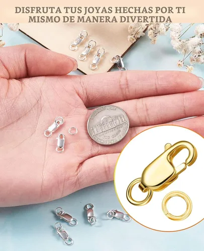 Miniatura 5 de kcctoo Cierre de pinza de langosta de plata con anillos de salto cerrados de oro de 14 quilates para la fabricación de joyas, fabricado en Italia