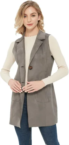 Miniatura 3 de Charis Allure Chaleco largo de gamuza sin mangas para mujer, con solapa y parte delantera abierta
