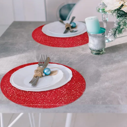Miniatura 5 de Manteles individuales rosados con purpurina rosa para manteles individuales para mesa de cocina, manteles individuales para fiestas de hierba