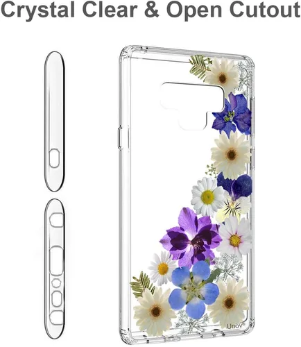Miniatura 8 de Unov Funda compatible con Galaxy Note 9, transparente con diseño de TPU suave, absorción de golpes, delgada, diseño floral, cubierta trasera Flower