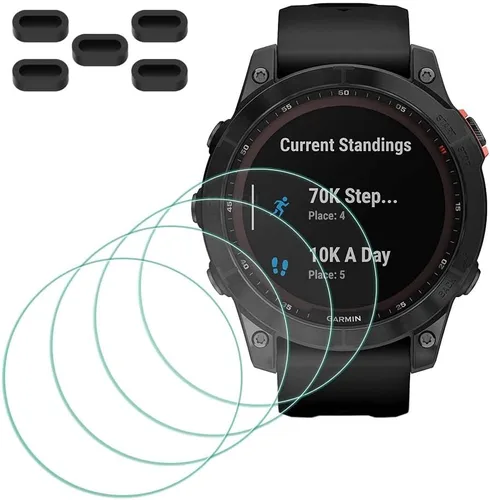 Protector de pantalla para Garmin fenix 7/7 Sapphire Solar Smartwatch [4 piezas] + 5 tapones antipolvo, vidrio templado dureza 9H, película
