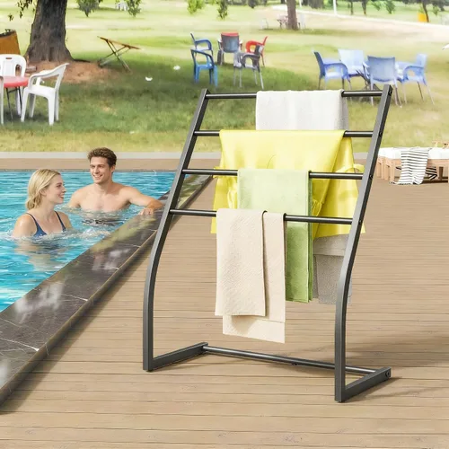 Miniatura 8 de Honiter Toallero de secado para baño, toallero independiente, toallero de 4 niveles de ancho, toalleros de piscina al aire libre, soporte