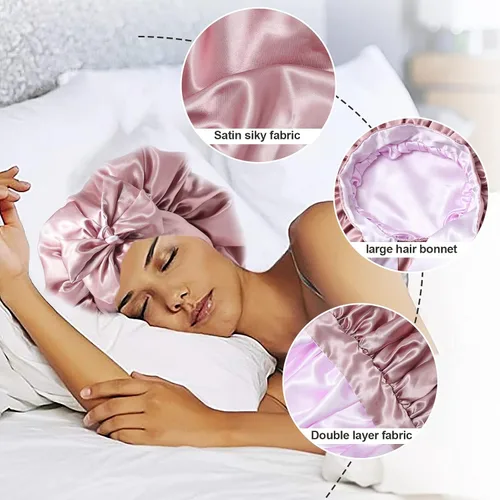 Miniatura 6 de Gorra de seda lavanda por marca – Gorro de dormir con banda elástica para cabello rizado