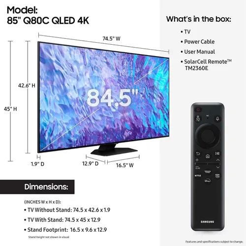 Miniatura 2 de SAMSUNG - Smart TV Class QLED 4K de la serie Q80C de 85 pulgadas, con Quantum HDR+, Dolby Atmos Object Tracking Sound Lite, Direct Full Array