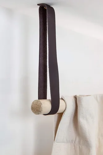 Miniatura 7 de Soporte de barra de cortina montado en el techo de cuero - Perchero moderno para ropa colgante gancho de techo estante de secado de ropa soporte