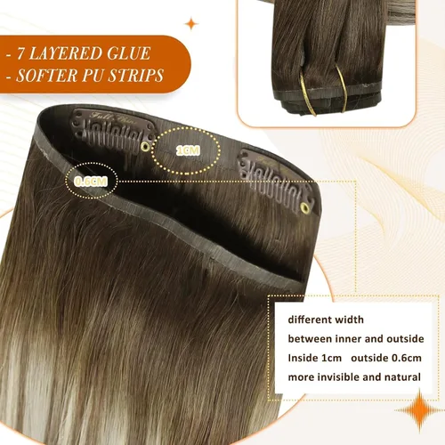 Miniatura 5 de Full Shine Extensiones de cabello humano real de 22 pulgadas con clip, balayage, color marrón degradado a rubio claro, mezcla de marrón, extensiones