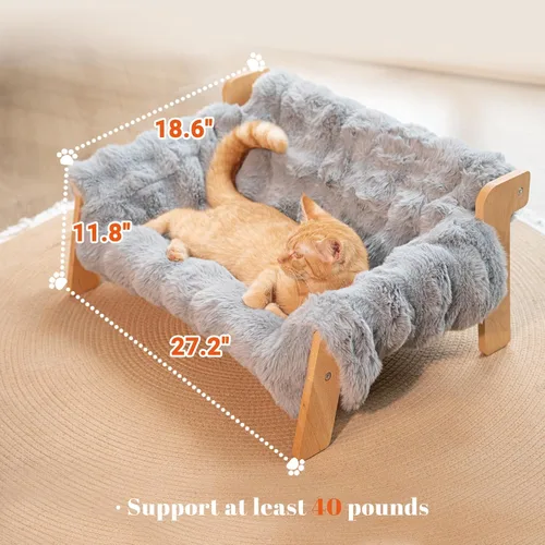 Miniatura 5 de CHEERHOME PETS Sofá Cama Elevada para Gatos para Interiores, Sofá de Madera para Gatos con Funda Esponjosa Lavable Silla Lounge Elevada para Gatitos