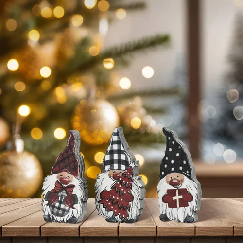 Miniatura 7 de Smile - 3 carteles de Navidad con bloques de madera, gnomos, regalos de gnomos, bandeja escalonada, para estante de mesa del hogar.