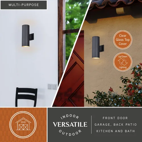 Miniatura 5 de VAXCEL Chiasso - Lámpara moderna para porche al aire libre, 5 pulgadas de ancho x 14.25 pulgadas de alto, aplique de pared cilíndrica negra con 2