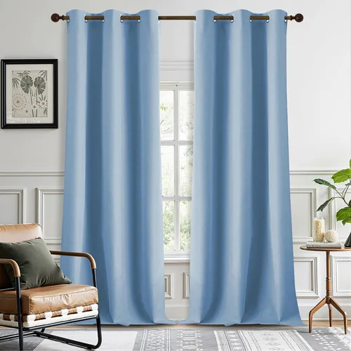 Miniatura 30 de DONREN Cortinas opacas de lino con aislamiento térmico de 52 x 95 pulgadas, cortinas de oscurecimiento de habitación con ojales para dormitorio
