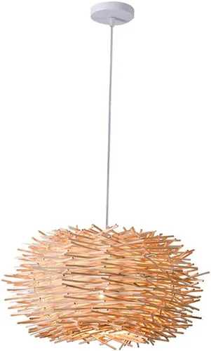 Miniatura 12 de Lámpara colgante de bambú tejida a mano, lámpara de ratán de una sola luz, tejido de madera natural, accesorio colgante de techo con cable ajustable