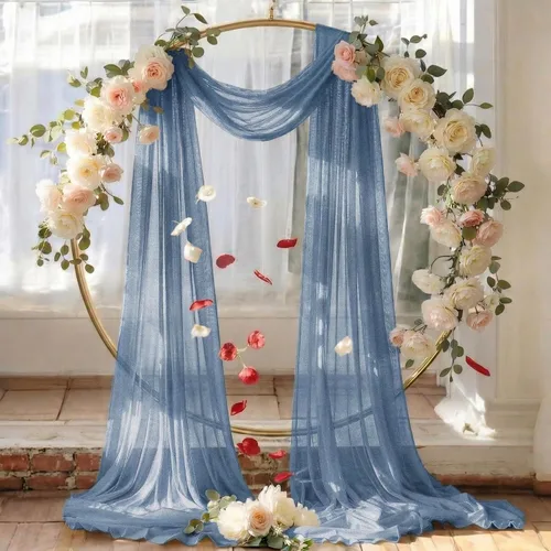 Miniatura 6 de MDS Paquete de 1 panel de cortina de arco de boda (30 pulgadas de ancho x 20 pies de largo) tela de gasa transparente para boda, ceremonia, Azul