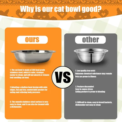 Miniatura 4 de Cuencos de acero inoxidable para gatos, cuencos de comida poco profundos para gatos, plato pequeño de metal para mascotas para gatitos y gatos