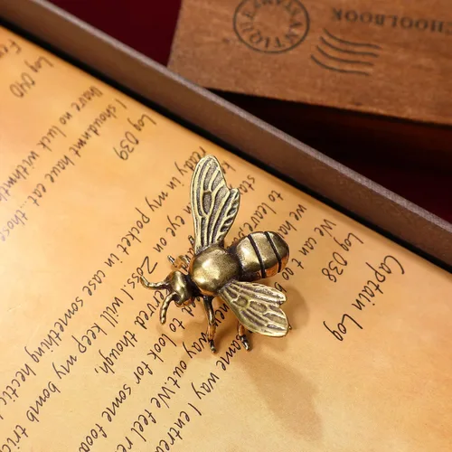Miniatura 5 de 2 piezas de figuras de abejas doradas de latón, figuras de animales e insectos, estatua de Feng Shui, juguetes, decoración dorada para escritorio