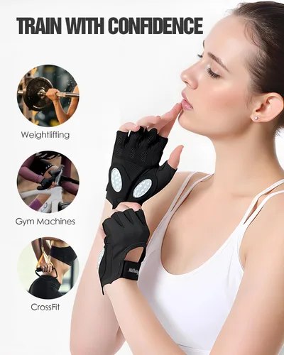 Miniatura 7 de Guantes de entrenamiento para hombres y mujeres, guantes de gimnasio sin dedos para levantamiento de pesas, crossfit, fitness, ejercicio