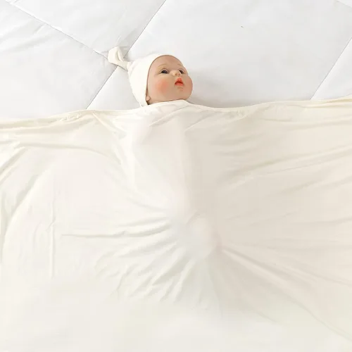Miniatura 7 de Manta grande de punto de jersey para bebé, manta de recepción suave y elástica para recién nacidos con sombrero, grande 47 x 47 pulgadas (natural)