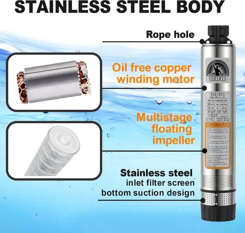 Miniatura 4 de Bomba de Tanque Séptico 4" Sumergible Cisterna de Efluentes Bomba de Pozo Profundo con Fondo Resistente a Obstrucciones 33FT UL Cord Acero