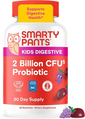 Gomas probióticas SmartyPants para niños para la salud digestiva: suplemento de apoyo a la salud intestinal e inmunidad con 2 mil millones de CFU,