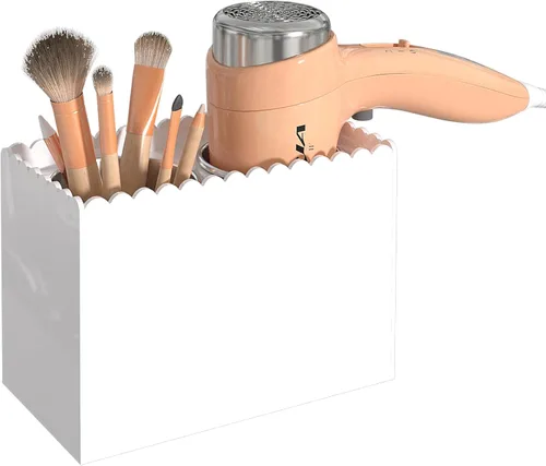 Organizador de herramientas para el cabello, soporte para secadora de pelo de montaje en pared con 2 tazas, diseño festoneado, organizador de