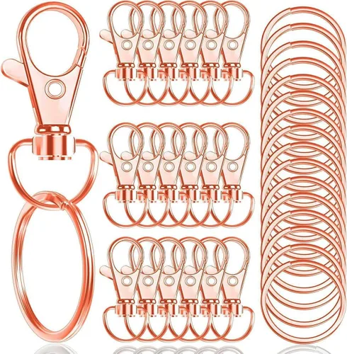 Miniatura 13 de 100 piezas de ganchos giratorios premium con llaveros, cierres de langosta de metal para llaveros de joyería, ganchos de llavero para cordón