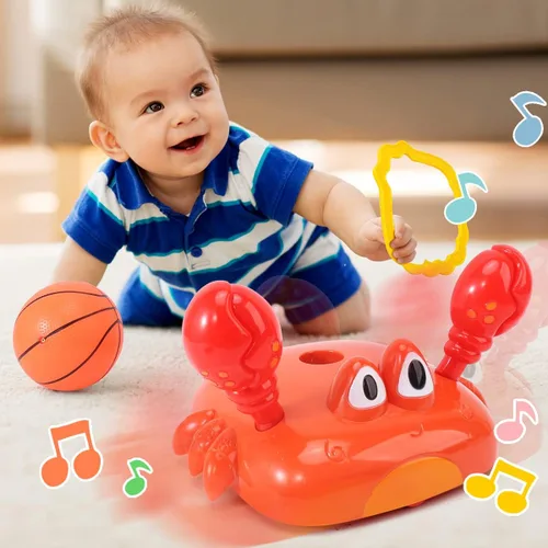 Miniatura 5 de Aro de baloncesto para niños pequeños, juego de juguetes deportivos 2 en 1 para niños, juego de lanzamiento de anillos con sonido musical, aro