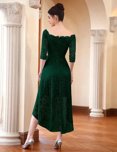 Miniatura 5 de Dressystar - Vestido de encaje para mujer, vestido asimétrico con vuelo y hombros descubiertos ideal para cóctel, dama de honor, fiesta formal