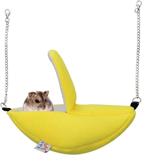 WishLotus Cama hamaca para hámster, diseño de plátano, cabaña de hámster de franela, nido para dormir, acogedora casa colgante, cabaña de barco
