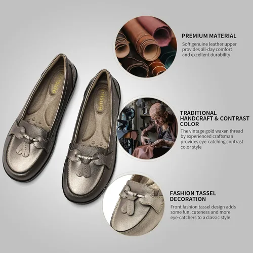 Miniatura 3 de Artisure Mocasines de cuero clásicos y cómodos para mujer, estilo casual, con borlas, bonitos zapatos de vestir para el trabajo, oficina, zapatos