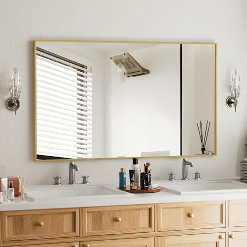 Miniatura 15 de BEAUTYPEAK Espejo de pared rectangular dorado de 24 x 36 pulgadas con marco de metal, se cuelga horizontal o vertical para sala de estar