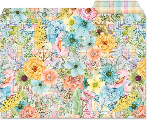 Miniatura 4 de 12 carpetas Sentiment Garden - Juego de 12, 3 diseños, pestañas escalonadas de corte 1/3, impresión botánica floral pastel, suministros de oficina