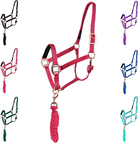 Miniatura 10 de Majestic Ally Cabestro con cuerda de plomo para caballos, barbilla ajustable y corona, pestillo de garganta enrollado con broche reemplazable, banda