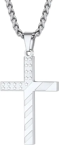 PROSTEEL Collar con etiqueta de perro de la bandera estadounidense, dije de bandera nacional de Estados Unidos, collar patriótico chapado en acero