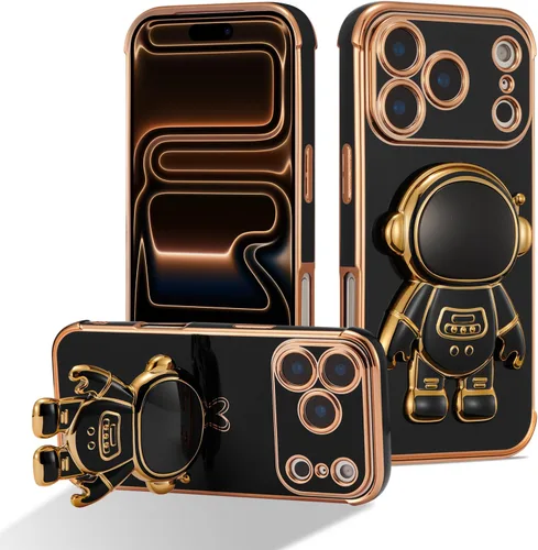 Miniatura 19 de RALEAVO Funda para iPhone 13, bonita funda de astronauta 6D con función de soporte, cubierta de enchapado de lujo, ajuste delgado, TPU suave, Púrpura