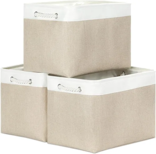 Miniatura 24 de Bidtakay Cestas de almacenamiento de tela con asas [paquete de 2] organizador de lona grande de 16 x 11.8 x 11.8 pulgadas, canastas altas plegables