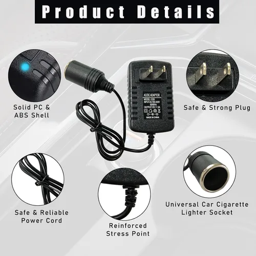 Miniatura 3 de Ziciner Convertidor de CA a CC, 100-240V a 12V 2A 24W Convertidor AC/DC, toma de encendedor de cigarrillos de automóvil, transformador de adaptador