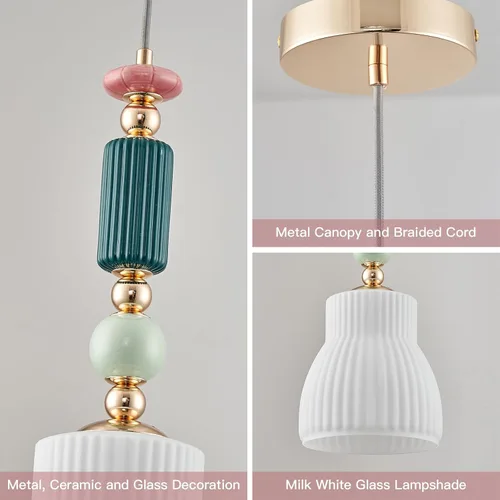 Miniatura 6 de Accesorio de Lámpara Colgante para Cocina, Iluminación Colgante Moderna, Lámpara Colgante Moderna de Vidrio Blanco Leche para Isla, Comedor, Sala