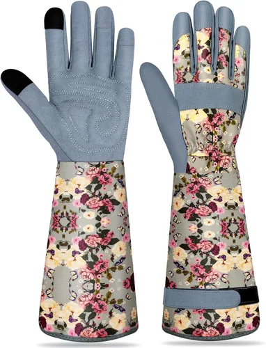 Miniatura 19 de Guantes largos de jardinería para mujer, guantes de cuero a prueba de espinas, guantes de trabajo transpirables para mujeres, patio, exteriores