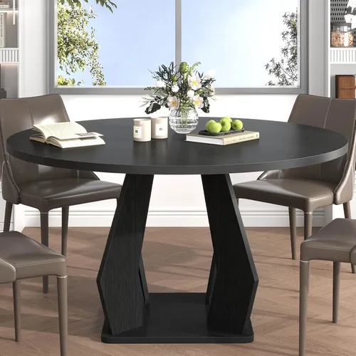 Miniatura 3 de IBF Mesa de comedor redonda negra para 4-6, mesa de cocina de 47 pulgadas con superficie amplia, mesa de comedor circular moderna, mesa de madera