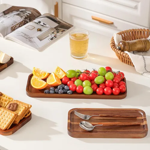 Miniatura 5 de Pequeñas bandejas y platos de madera maciza de acacia – Mini tablas de madera para charcutería, tabla rectangular para quesos para alimentos, baño