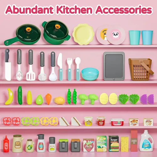 Miniatura 2 de Letapapa Juego de Cocina Infantil, Juguetes de Cocina con Sonido y Luz Realistas, Estufa de Cocina, Fregadero, Comida de Juego y Accesorios de Rojo