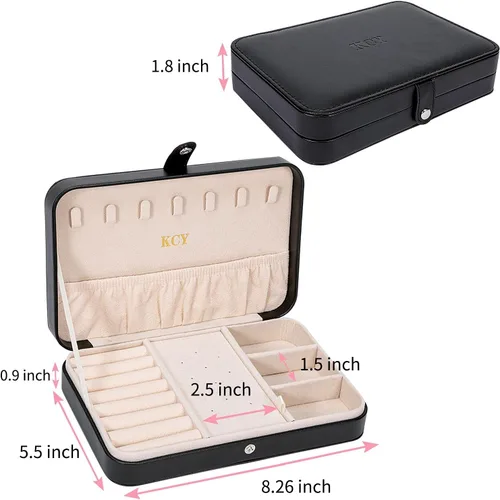 Miniatura 5 de KCY Joyero para niñas y mujeres pequeño estuche organizador de joyas de viaje cajas de almacenamiento de joyas portátiles de piel sintética soporte
