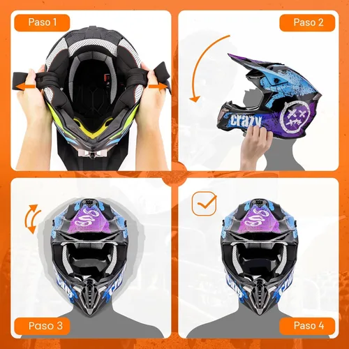 Miniatura 7 de OUMURS Casco de ATV Bicicleta de Tierra para Adultos con Gafas Guantes y Máscara Hebilla de Liberación Rápida Visera Solar Ajustable Casco de Azul