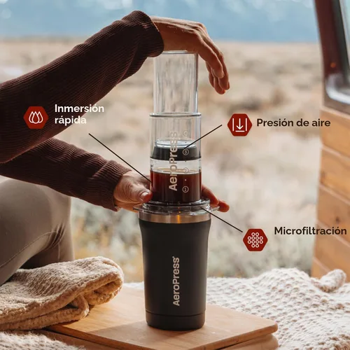 Miniatura 2 de AeroPress Go Plus, kit de cafetera portátil pequeña, viajes, campamento y oficina, prensa francesa todo en uno, cafetera manual estilo café expreso