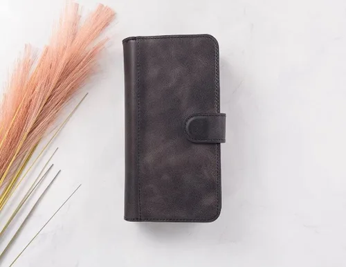 Miniatura 5 de HARDISTON Funda de piel auténtica de alta calidad hecha a mano para iPhone 11 Pro de 5.8 pulgadas, tarjeteros de doble folio, funda magnética Negro