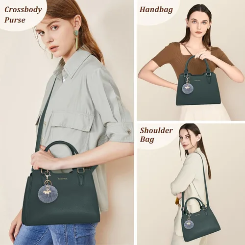 Miniatura 6 de IGOLUMON Bolso de mujer con asa superior de cuero vegano sintético Satchel Monedero para mujer Bolso de mano de diseñador con lindo pompón