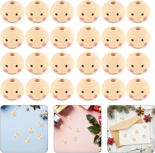 Miniatura 9 de Kisangel Cuentas de madera con cara sonriente, cuentas de madera cuadradas de 0.78 pulgadas para hacer joyas, suministros para manualidades