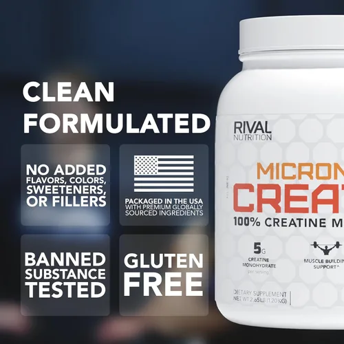 Miniatura 2 de RIVAL NUTRITION Creatina micronizada I 100% creatina monohidrato en polvo I sin sabor, 120 porciones, 21.16 oz por envase I 0.18 oz por porción I
