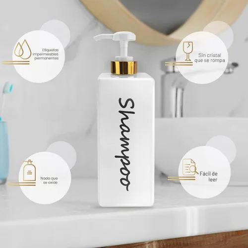 Miniatura 2 de Dispensador de champú y acondicionador (juego de 3, 21 onzas), moderno y recargable, para jabón de ducha, dispensador de gel corporal vacío para baño