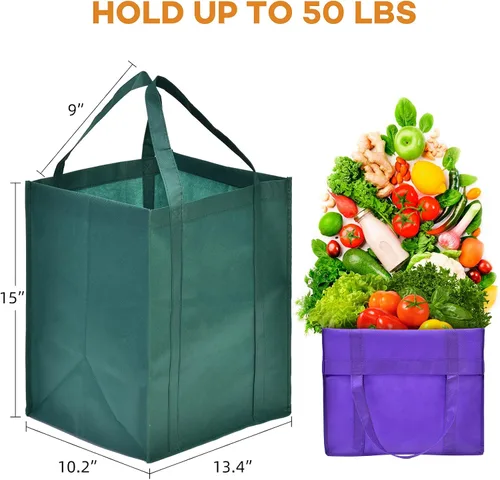 Miniatura 3 de JERIA Paquete de 24 bolsas de comestibles reutilizables, bolsas de compras grandes y plegables lavables, bolsas de mano resistentes con asas Varios