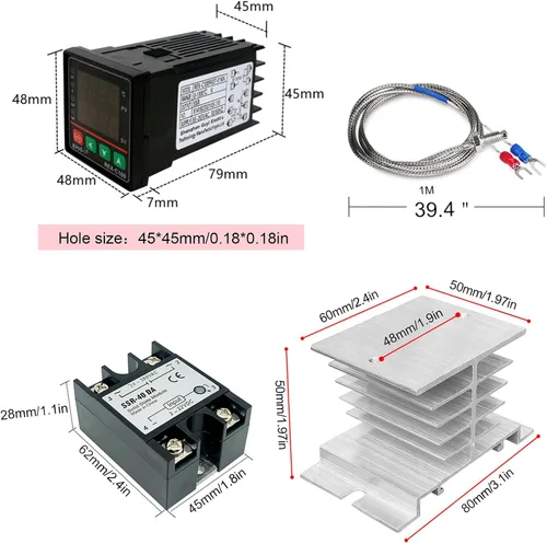 Miniatura 4 de Controlador de temperatura PID, pantalla digital REX-C100 Caja de controladores de temperatura con relé de estado sólido SSR 40DA y sonda termopar